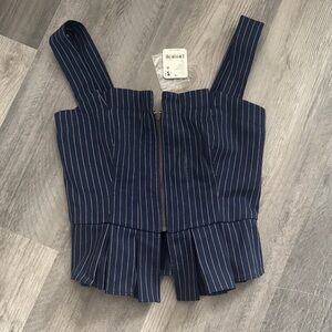 Free People Navy and White Striped Peplum Corset Top Size XS